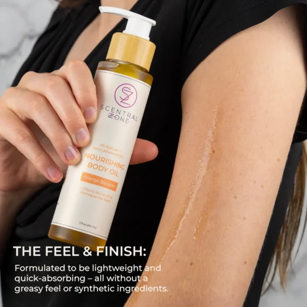 nourishing body oil feel and finish: formulated to be lightweight and quick absorbing - all without a greasy feel or synthetic ingredients