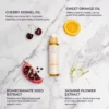 nourishing body oil ingredients: cherry kernel oil, sweet orange oil, pomegranate seed extract, jasmine flower extract