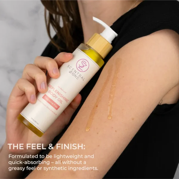 the feel and finish of replenishing body oil formulated to be lightweight and quick absorbing - all without a greasy feel or synthetic ingredients