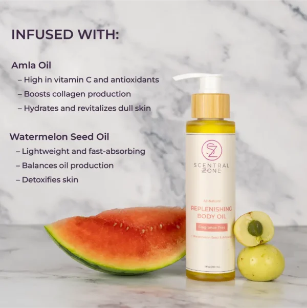 replenishing body oil infused with amla oil and watermelon seed oil