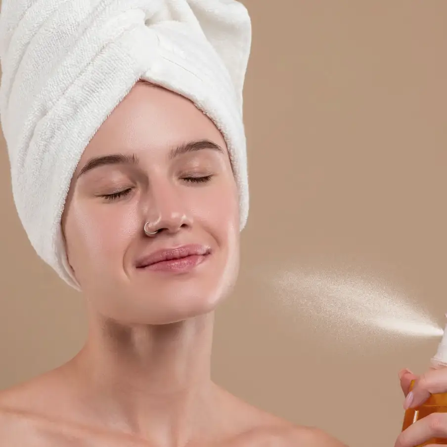 woman using face mist
